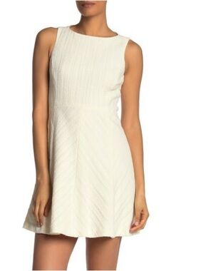 NWT- Theory Textured Stripe Classic Sleeveless Flare Dress, Off White - Size 6